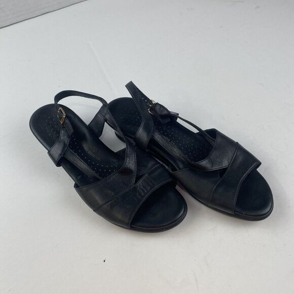 SAS Black Leather Open Toe Slingback Dress Sandals Shoes Heels Womens 8.5M Wedge - Picture 3 of 16